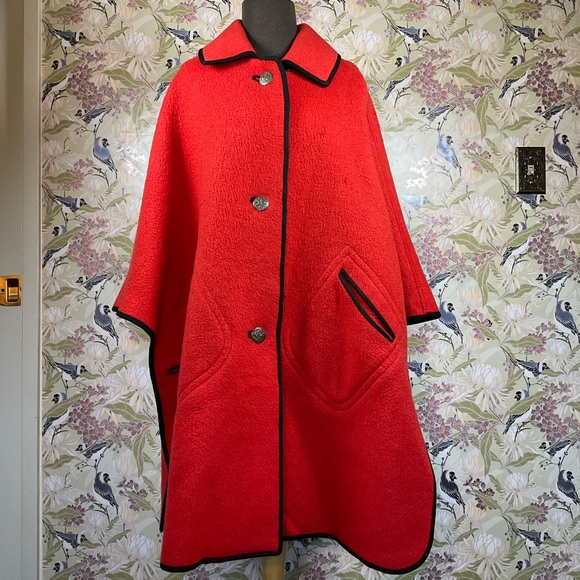 Other - Orange and black vintage 70s poncho with pockets poncho